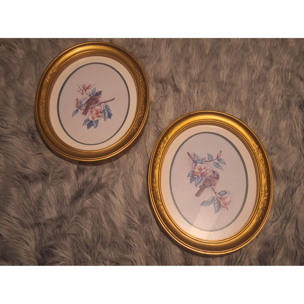Vintage ornate gold Victorian homco gold frames with bird prints